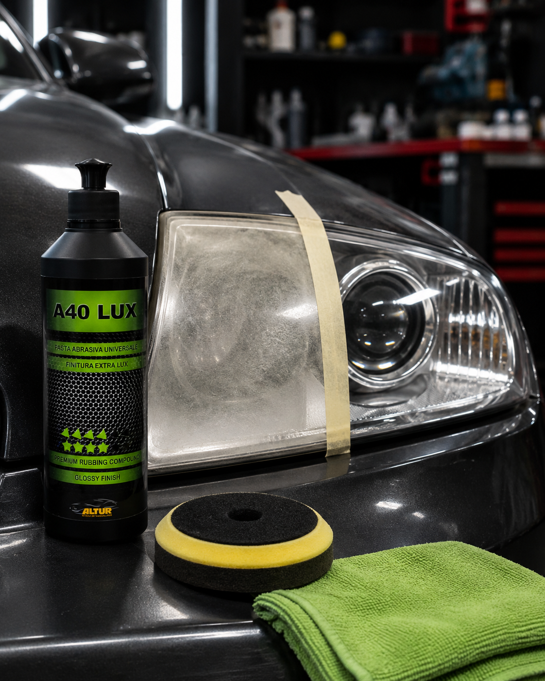 Poliranje polikarbonatnih farova pastom Altur A40 Lux
